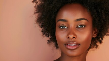 A beauty portrait of a woman with smooth skin, promoting natural beauty products.