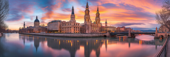 Naklejka premium Great City in the World Evoking Zaragoza in Spain