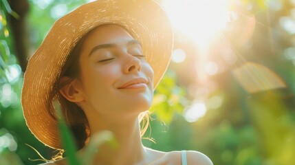 A woman with smooth skin enjoying outdoor activities, emphasizing sun protection. 