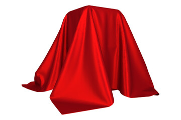 Flying red silk fabric. Waving cloth isolated on transparent PNG background