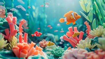 Fototapeta na wymiar 3D Clay Art: Vibrant Coral Reefs in a Colorful Underwater Ecosystem Emphasizing Marine Conservation