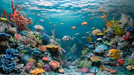 Fototapeta na wymiar 3D Clay Art Highlights Sustainable Marine Life Protection in Vibrant Underwater Reef Scene