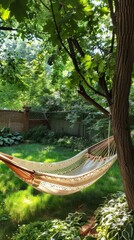 Setting up a backyard hammock, lazy afternoons, leisure, serene