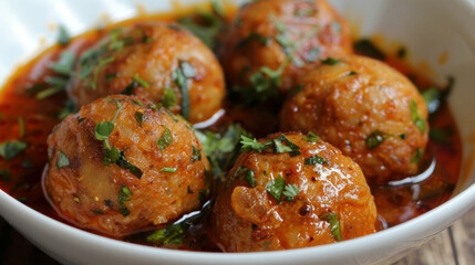 Savory bangladeshi meatballs in a rich herb and spice-infused sauce - obrazy, fototapety, plakaty