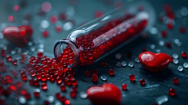 Love's Vital Connection: Heart-Shaped Blood Vial Symbolizing Life-Saving Medical Research
