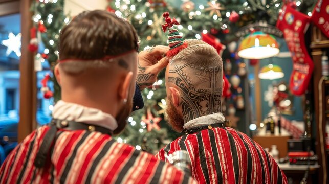 Seasonal barber shop promotions, festive, thematic, engaging