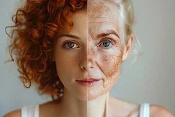 Life Spectrum and Aging Realities: Transitioning with Cream, Wrinkle Management, and Visual Age Comparison Techniques - obrazy, fototapety, plakaty