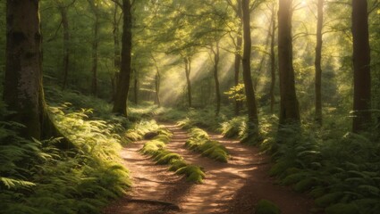 Obraz premium A photo of a sunlit forest path.