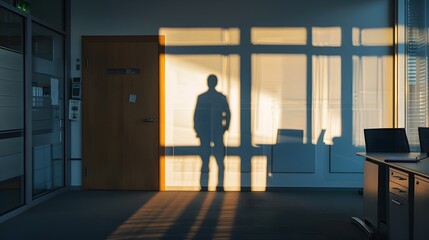 Fototapeta premium Loneliness at the Top: The Shadow of an Executive in an Empty Office