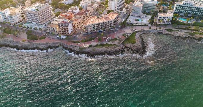 drone aerial from the city of calla millor at Mallorca
