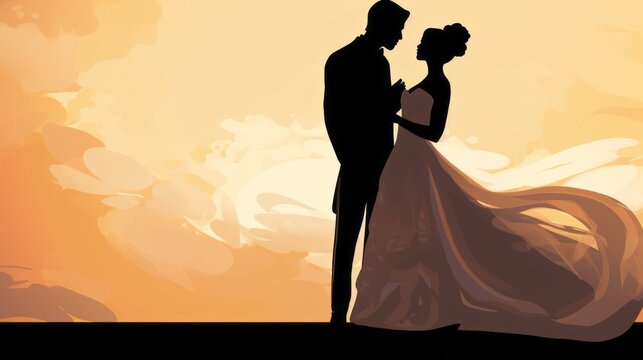 Bride and groom sharing a tender dance isolated on a romantic gradient background