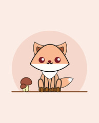A cute brown fox with two mushroom . The quick brown fox with two mushroom best t-shirt design .