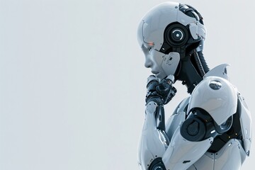 ai robot thinking on a white background