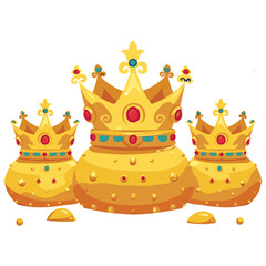 Crowns of a king, queen, and prince, perhaps, are showcased
