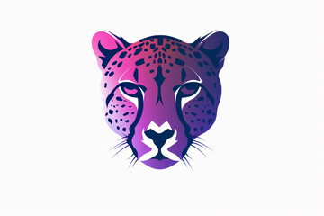 An eye-catching cheetah face icon in contrasting shades of deep purple and bright pink, exuding modernity with its clean lines. Isolated on white background.