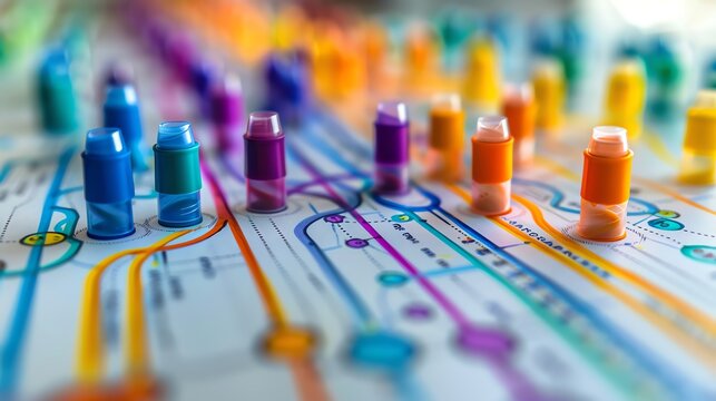 customer journey map spread out on a marketing team's table with colorful markers tracing paths