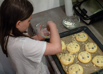 Homemade buns. Bbuns with berries and cottage cheese