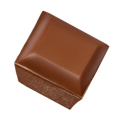 Chocolate chunk isolated. Cube of milk chocolate bar pieces . on white background as package design elements. .