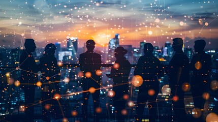 Businessmen Networking: Forging Connections amidst an Abstract Cityscape