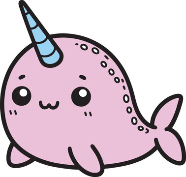 recommend clip art: Narwhal 2D cartoon character clipart for children's book