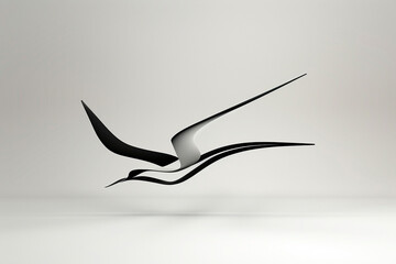 An HD photograph of a sleek abstract bird logo, showcasing its bold vector lines against a pure white background, evoking a sense of simplicity and elegance. - obrazy, fototapety, plakaty