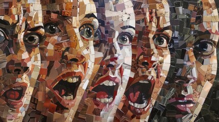 A mosaic of diverse facial expressions, capturing the depth and complexity of human emotion as it unfolds across different contexts and experiences.