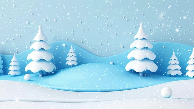 Christmas tree. Falling snowflakes effect.  Minimalistic background. Falling snowflakes. Looped snow. Generative AI.