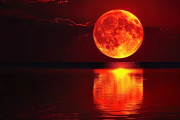 Deurstickers red moon over the water landscape © IgnacioJulian