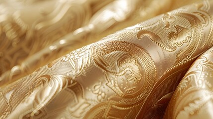 Luxurious Gold Fabric Embossed with Arabic Motifs: A Cultural Expression of Sophistication