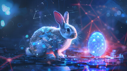 neon rabbit with egg
 - obrazy, fototapety, plakaty
