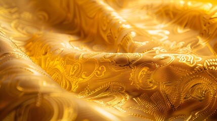 Luxurious Gold Fabric Embossed with Islamic Ornamental Designs: Pure Sophistication
