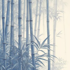 Exquisite Japanese Watercolor of Lush Bamboo Grove in Early Dawn Atmosphere