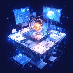 Vibrant Illustration Depicting Advanced Quantum Computing Technology in Space Setting