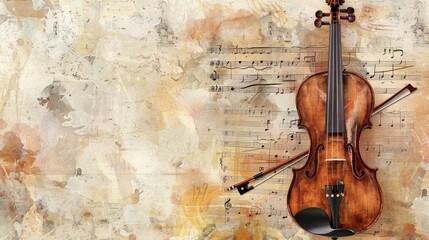 Violin music instrument on grunge light background illustration - obrazy, fototapety, plakaty