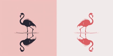 simple vector logo pink and white color scheme flamingo - obrazy, fototapety, plakaty