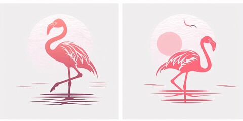 Naklejka premium simple vector logo pink and white color scheme flamingo