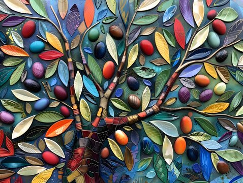 Olive tree with vibrant-colored olives and leaves