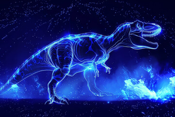 Electric sky blue Tyrannosaurus silhouette, radiating energy and vitality.