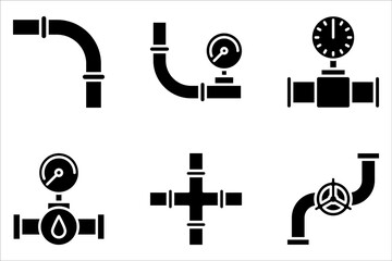 Valve, taps, pipe connectors, pipe details vector icons set. Set of pipe on white background - obrazy, fototapety, plakaty