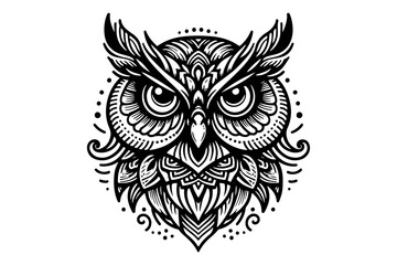 Owl head line art silhouette vector illustration isolated on transparent background - Generative AI