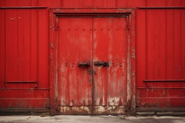 Fototapeta na wymiar Reflective Red metal doors. Floor render. Generate Ai