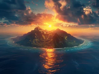 Foto op Plexiglas An island paradise with a beautiful sunset over the ocean. © Pornarun