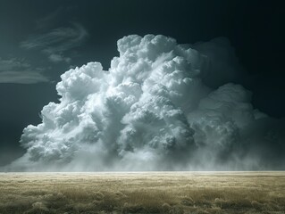 A large white and gray storm cloud is approaching over a field of wheat.