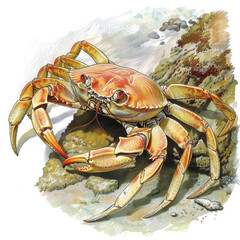 Crab clipart scuttling along the shoreline - obrazy, fototapety, plakaty