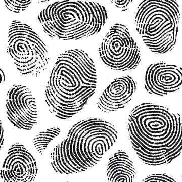 The image is a black and white pattern of fingerprints. The pattern is made up of many different-sized circles, some of which are overlapping. The scene is one of mystery and intrigue. Generative AI