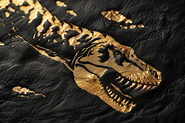 Striking gold leaf Tyrannosaurus logo, exuding opulence and grandeur.