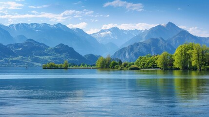 beautiful lake with mountains in spring in high resolution and high quality. landscape concept, seasons, lake, mountains
