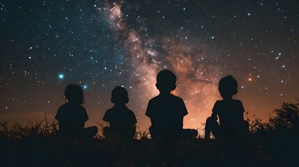 Children Silhouettes at Dusk Gazing at Stars: A Sense of Wonder and