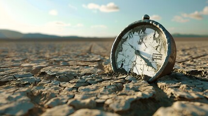 Melting Clock in Desert: A Stark Reminder of Time Running Out for Climate Change Action - obrazy, fototapety, plakaty