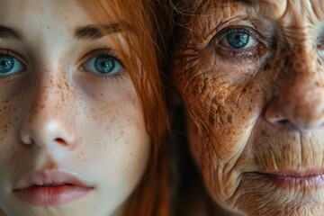 Visual and Symmetrical Aging Portraits: How Skincare Science and Natural Hydration Shape Dermatological Treatments - obrazy, fototapety, plakaty